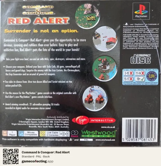 Command & Conquer: Red Alert PlayStation, PAL box back