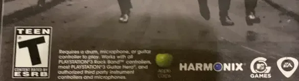 The Beatles: Rock Band, the ESRB box on its front