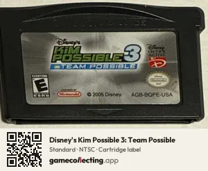 Disney's Kim Possible 3: Team Possible Game Boy Advance, NTSC cartridge label