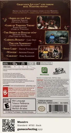 Maestro Nintendo Switch, NTSC box back