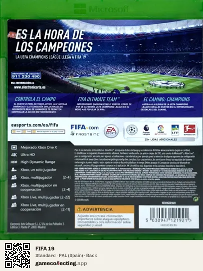 FIFA 19 Xbox One, Spain box back