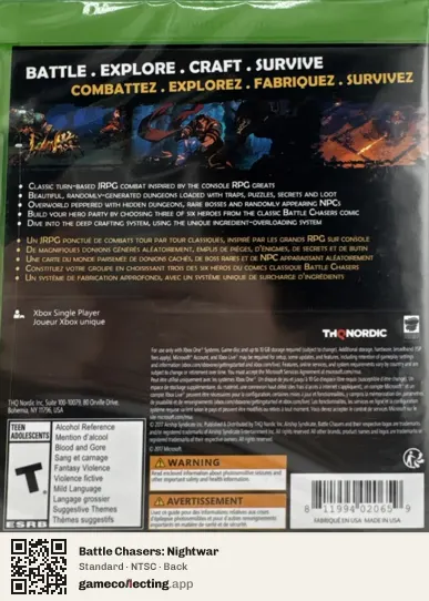 Battle Chasers: Nightwar Xbox One, NTSC box back
