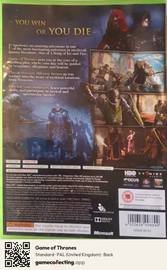 Game of Thrones Xbox 360, United Kingdom box back