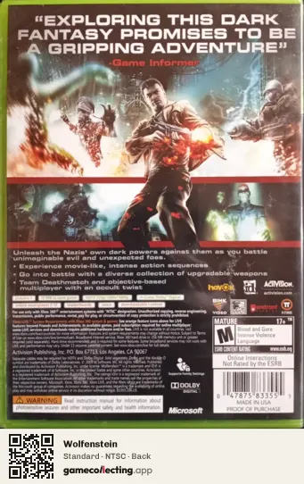 Wolfenstein Xbox 360, NTSC box back