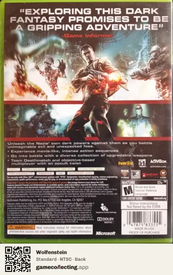 Wolfenstein Xbox 360, NTSC box back