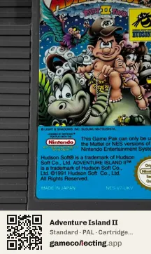 Adventure Island II Nintendo Entertainment System, PAL cartridge label