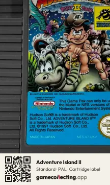 Adventure Island II Nintendo Entertainment System, PAL cartridge label