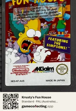 Krusty's Fun House Nintendo Entertainment System, PAL cartridge label