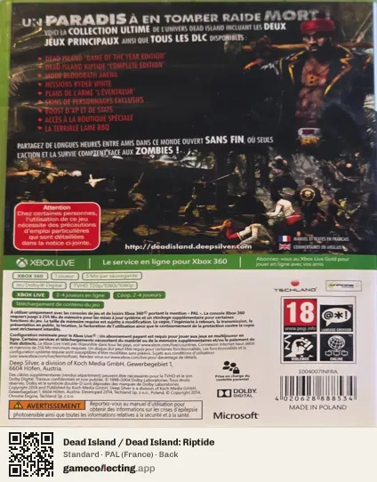 Dead Island / Dead Island: Riptide Xbox 360, France box back