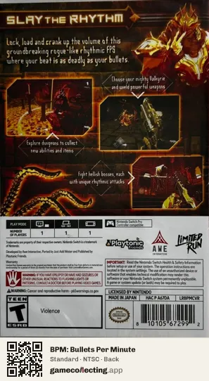 BPM: Bullets Per Minute Nintendo Switch, NTSC box back