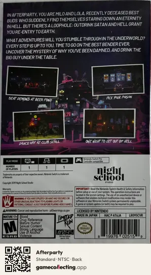 Afterparty Nintendo Switch, NTSC box back