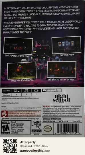 Afterparty Nintendo Switch, NTSC box back