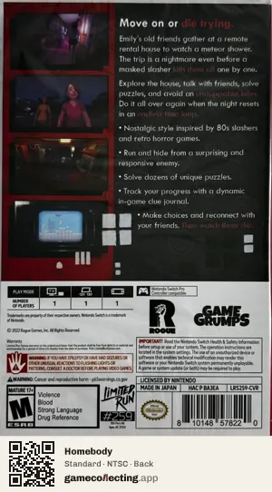 Homebody Nintendo Switch, NTSC box back