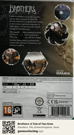 Brothers: A Tale of Two Sons Nintendo Switch, United Kingdom box back