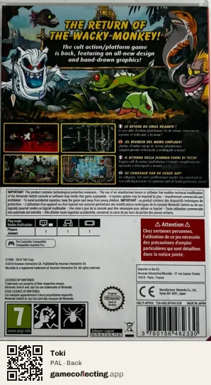 Toki Nintendo Switch, PAL box back