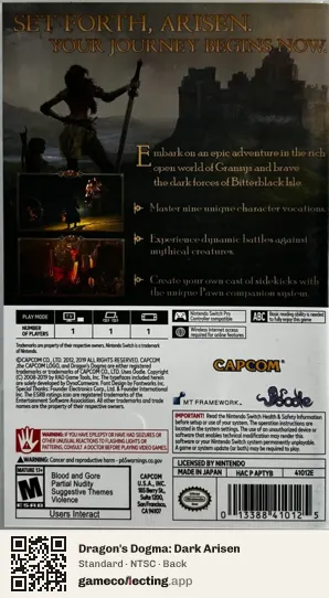 Dragon's Dogma: Dark Arisen Nintendo Switch, NTSC box back