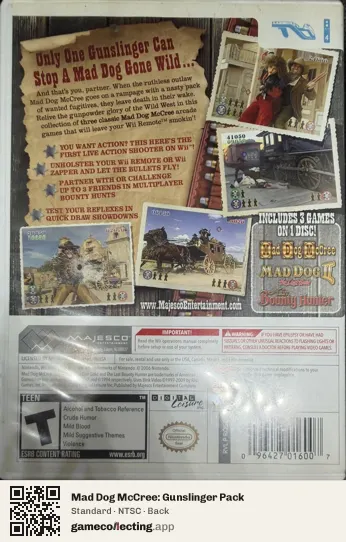 Mad Dog McCree: Gunslinger Pack Nintendo Wii, NTSC box back