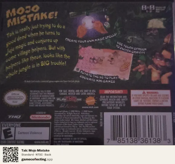 Tak: Mojo Mistake Nintendo DS, NTSC box back