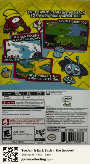 ToeJam & Earl: Back in the Groove! Nintendo Switch, NTSC box back