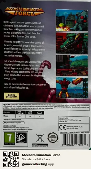 Mechstermination Force Nintendo Switch, PAL box back