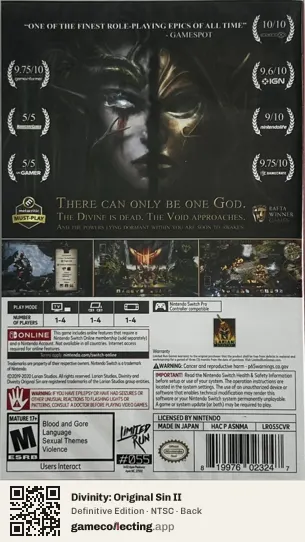 Divinity: Original Sin II Nintendo Switch, NTSC box back