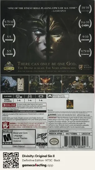 Divinity: Original Sin II Nintendo Switch, NTSC box back