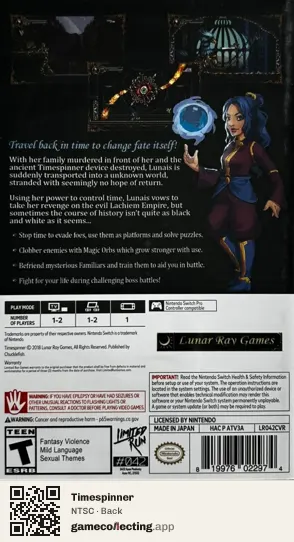 Timespinner Nintendo Switch, NTSC box back