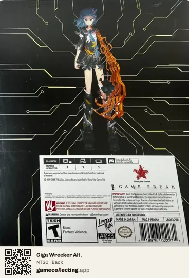 Giga Wrecker Alt. Nintendo Switch, NTSC box back