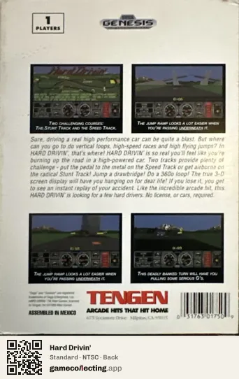 Hard Drivin' Sega Mega Drive / Genesis, NTSC box back