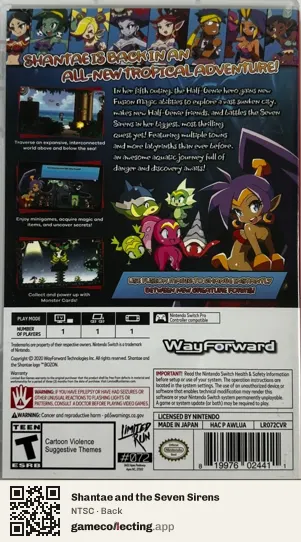 Shantae and the Seven Sirens Nintendo Switch, NTSC box back