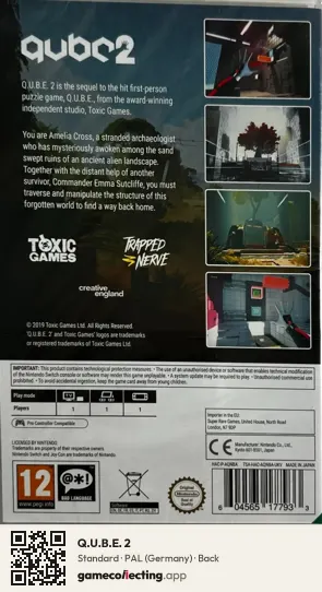 Q.U.B.E. 2 Nintendo Switch, Germany box back