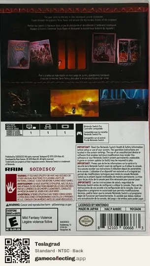 Teslagrad Nintendo Switch, NTSC box back