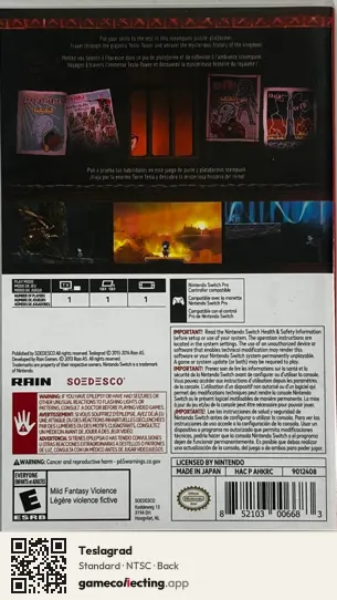 Teslagrad Nintendo Switch, NTSC box back