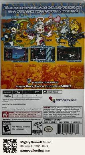Mighty Gunvolt Burst Nintendo Switch, NTSC box back