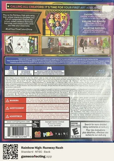 Rainbow High: Runway Rush PlayStation 4, NTSC box back