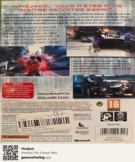 Mindjack Xbox 360, France box back