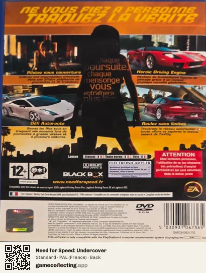 Need for Speed: Undercover PlayStation 2, France box back