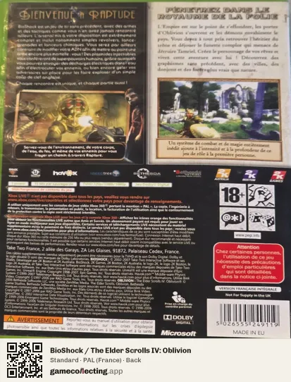BioShock / The Elder Scrolls IV: Oblivion Xbox 360, France box back