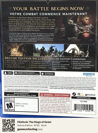 Flintlock: The Siege of Dawn PlayStation 5, NTSC box back