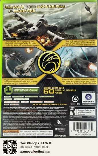 Tom Clancy's H.A.W.X Xbox 360, NTSC box back