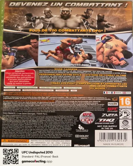 UFC Undisputed 2010 Xbox 360, France box back
