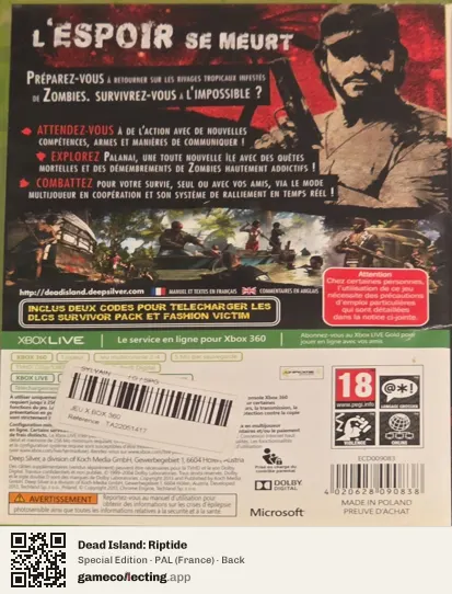 Dead Island: Riptide Xbox 360, France box back