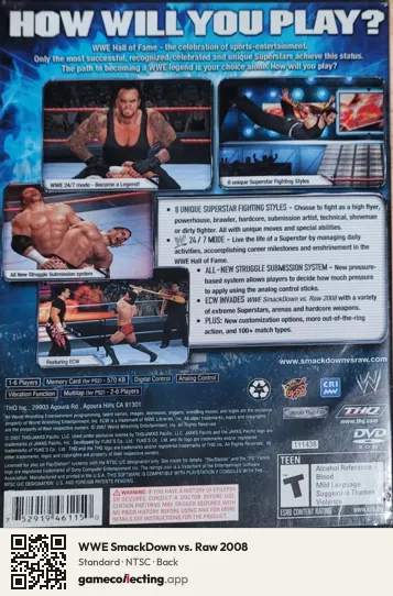 WWE SmackDown vs. Raw 2008 PlayStation 2, NTSC box back