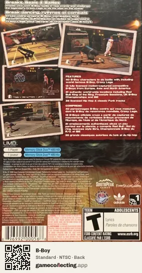 B-Boy PlayStation Portable, NTSC box back