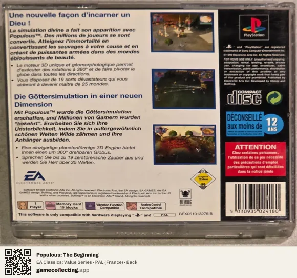 Populous: The Beginning PlayStation, France box back
