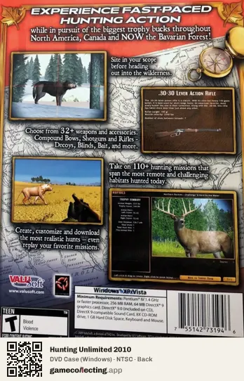 Hunting Unlimited 2010 Computer, NTSC box back