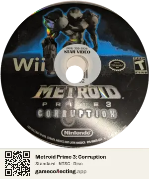 Metroid Prime 3: Corruption Nintendo Wii, NTSC disc