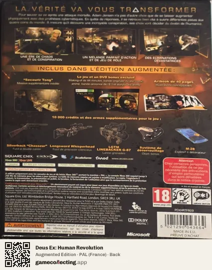 Deus Ex: Human Revolution Xbox 360, France box back