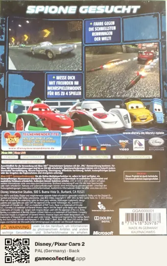 Disney/Pixar Cars 2 Xbox 360, Germany box back