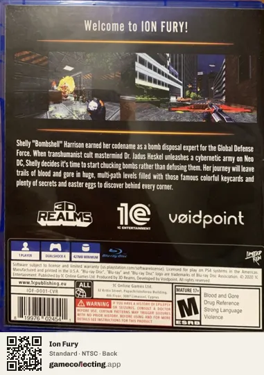 Ion Fury PlayStation 4, NTSC box back